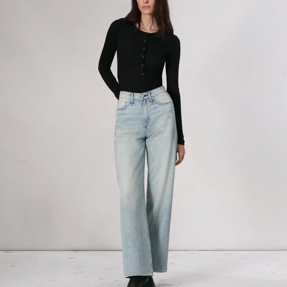 NWT Logan Bejeweled Wide-Leg Jean in Misty - Size 29 - Picture 9 of 10